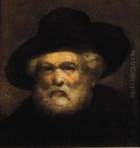 A Man With Black Hat Oil Painting by Harmenszoon van Rijn Rembrandt