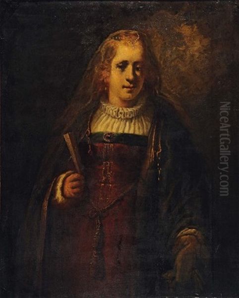 Portrait De Femme A L'eventail Oil Painting by Harmenszoon van Rijn Rembrandt