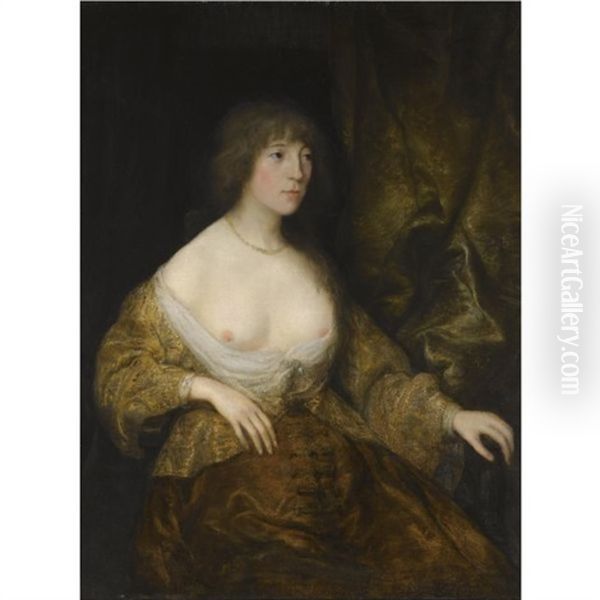 Portrait Of A Lady, Seated, With Her Breasts Uncovered Oil Painting by Harmenszoon van Rijn Rembrandt