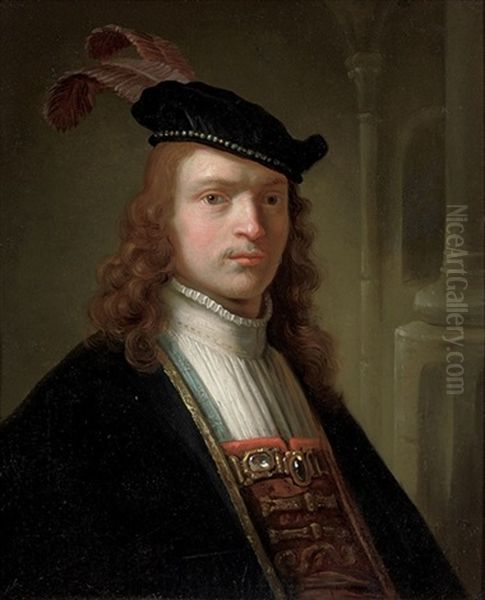 Portrait Of A Gentleman In A Black Robe And Plumed Cap Oil Painting by Harmenszoon van Rijn Rembrandt
