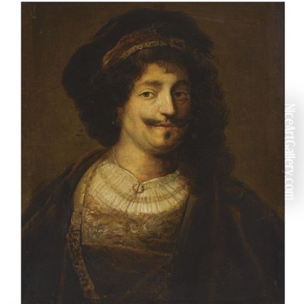 Portrait Of A Man, Wearing A Brown Coat And A Beret Oil Painting by Harmenszoon van Rijn Rembrandt