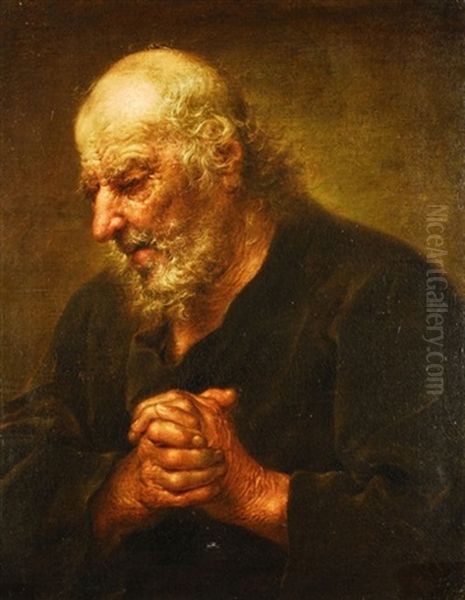Alter Bartiger Mann Mit Gefalteten Handen Oil Painting by Harmenszoon van Rijn Rembrandt