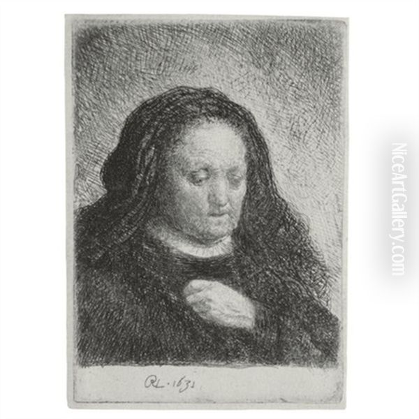 The Artist's Mother With Her Hand On Her Chest Oil Painting by Harmenszoon van Rijn Rembrandt
