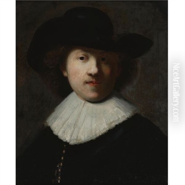 Portrait Of The Artist In A Black Coat And Hat Oil Painting by Harmenszoon van Rijn Rembrandt