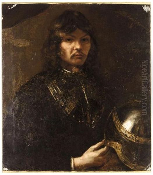 Portrait Of A Gentleman In Armour With A Helmet Oil Painting by Harmenszoon van Rijn Rembrandt