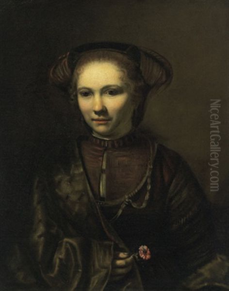 Bildnis Eines Madchens Mit Einer Nelke Oil Painting by Harmenszoon van Rijn Rembrandt