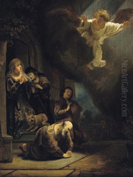 Der Erzengel Raphael Verlasst Tobit Oil Painting by Harmenszoon van Rijn Rembrandt