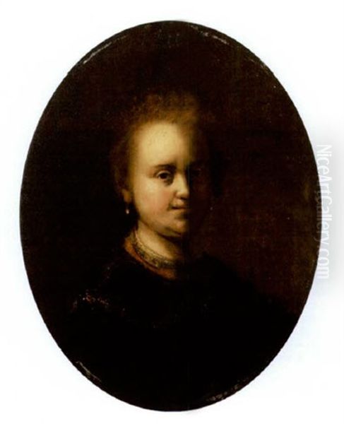 Portrait Of Saskia In A Brown Dress And Pearl Earrings Oil Painting by Harmenszoon van Rijn Rembrandt