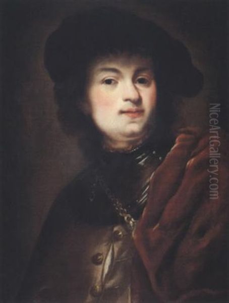 Bildnis Des Jungen Rembrandt Mit Beret Und Umhang Oil Painting by Harmenszoon van Rijn Rembrandt