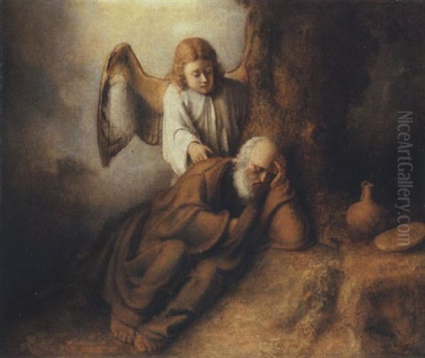 Elijah Visited By An Angel Oil Painting by Harmenszoon van Rijn Rembrandt