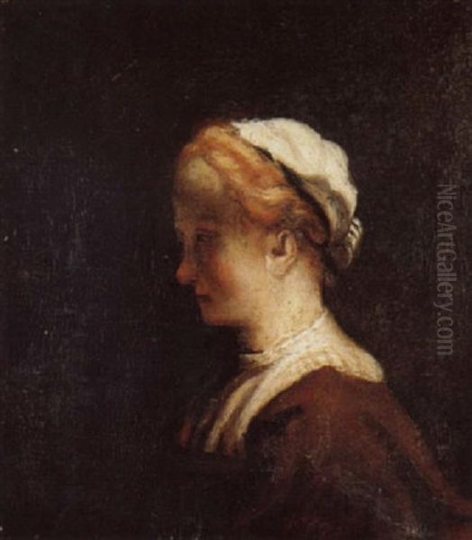 Portrait Of A Lady In Profile Wearing A Brown Dress And White Headdress Oil Painting by Harmenszoon van Rijn Rembrandt