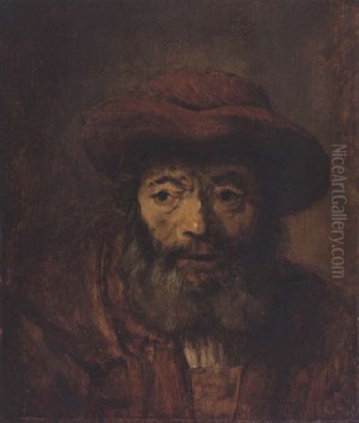 Portrait Of A Bearded Man Wearing A Brown Hat Oil Painting by Harmenszoon van Rijn Rembrandt