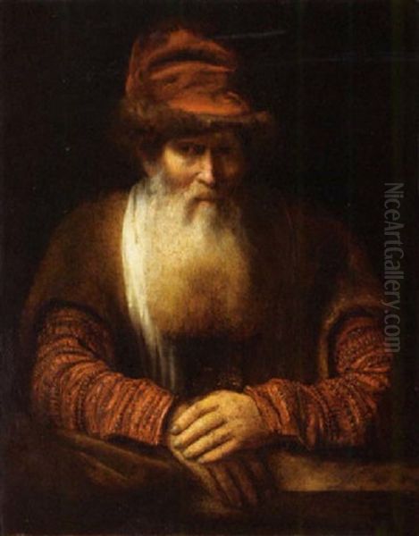 A Bearded Old Man Wearing A Fur Lined Hat Oil Painting by Harmenszoon van Rijn Rembrandt