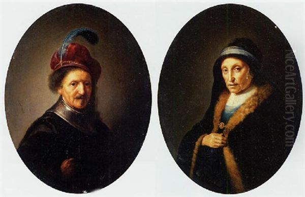 Portrait Of A Man In A Black Costume And A Plumed Cap (rembrandt's Father, Harmun Gerritsz. Van Rijn?) Oil Painting by Harmenszoon van Rijn Rembrandt