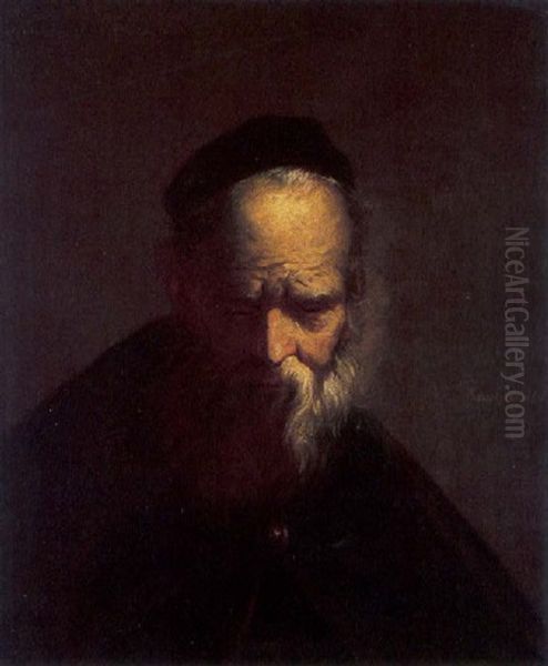 Head Of A Rabbi Oil Painting by Harmenszoon van Rijn Rembrandt