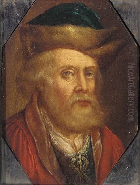 Portrait Of An Elderly Gentleman Wearing A Red Coat And A Fur Cap Oil Painting by Harmenszoon van Rijn Rembrandt
