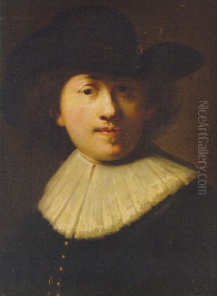 Portrait Of The Artist In A Black Coat And Hat Oil Painting by Harmenszoon van Rijn Rembrandt