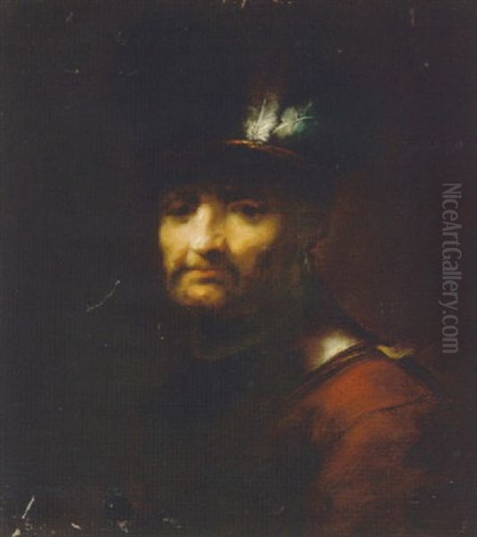 Portrait Of A Man In A Gorget And A Plumed Hat Oil Painting by Harmenszoon van Rijn Rembrandt