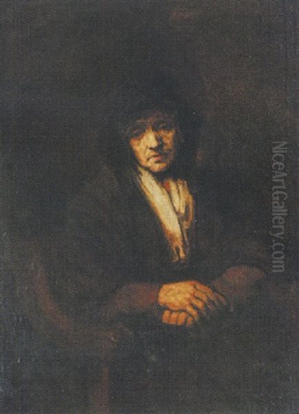 Portrait Of An Elderly Woman Wearing A Hat And A Scarf Oil Painting by Harmenszoon van Rijn Rembrandt