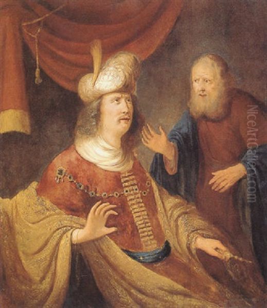 A King In Oriental Costume With An Old Man Oil Painting by Harmenszoon van Rijn Rembrandt