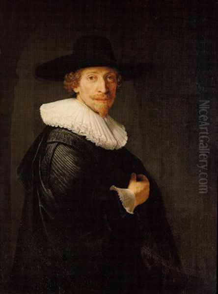 Portrait Of A Bearded Gentleman Standing In An Archway Oil Painting by Harmenszoon van Rijn Rembrandt