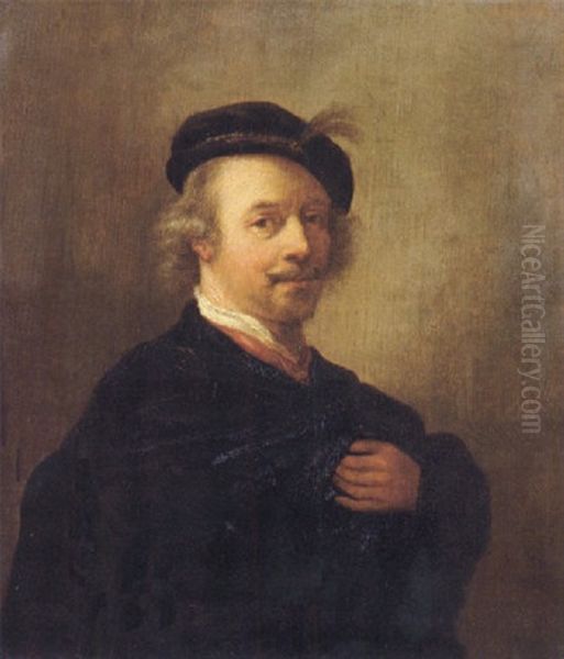 Portrait Of The Artist Wearing A Black Cape And Feathered Cap Oil Painting by Harmenszoon van Rijn Rembrandt