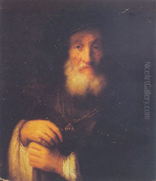 Portrait Of An Elderly Gentleman Wearing A Black Coat And Hat Oil Painting by Harmenszoon van Rijn Rembrandt