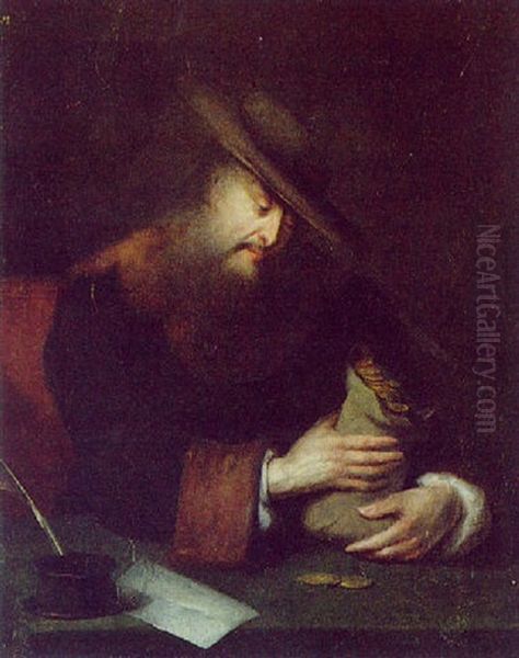 Ein Bartiger Mann Mit Einem Sack Voll Goldstucken, Allegorie Des Geizes Oil Painting by Harmenszoon van Rijn Rembrandt