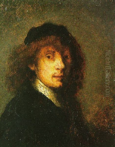 Portrait Of A Young Man Wearing A Black Cap Oil Painting by Harmenszoon van Rijn Rembrandt