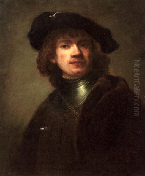A Self Portrait Of The Artist As A Young Man Wearing A Cloth Cap Oil Painting by Harmenszoon van Rijn Rembrandt