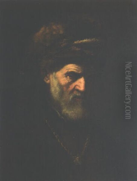 Portrait Of An Old Man In A Brown Jacket With A Gold Chain And A Fur Hat Oil Painting by Harmenszoon van Rijn Rembrandt