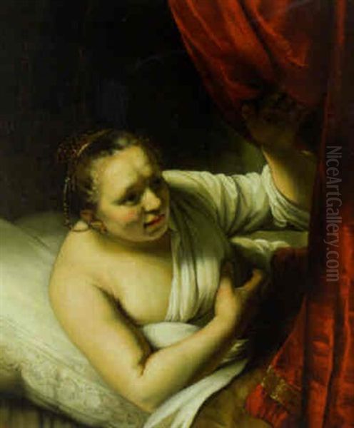 A Woman In A Bed Oil Painting by Harmenszoon van Rijn Rembrandt