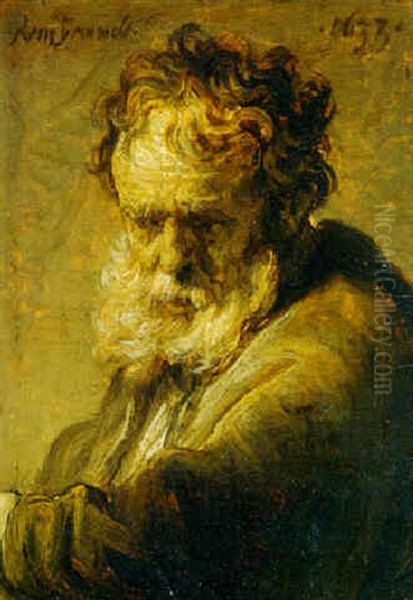 Bust-length Portrait Of An Old Man With A Beard Oil Painting by Harmenszoon van Rijn Rembrandt