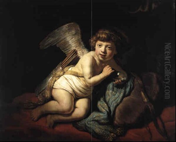 Cupid Blowing A Soap Bubble Oil Painting by Harmenszoon van Rijn Rembrandt