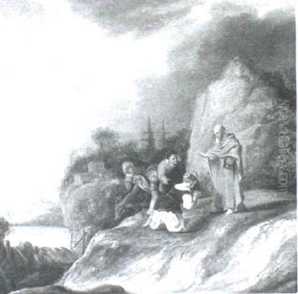 Old Man Blessing A Woman, A Scene From The Old Testament Oil Painting by Harmenszoon van Rijn Rembrandt