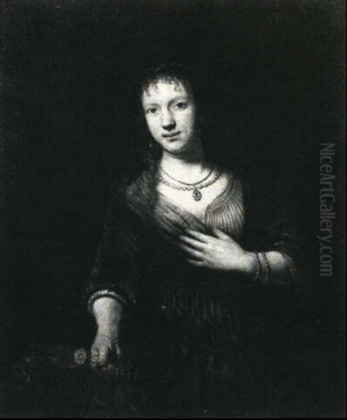 Saskia Holding A Red Flower Oil Painting by Harmenszoon van Rijn Rembrandt