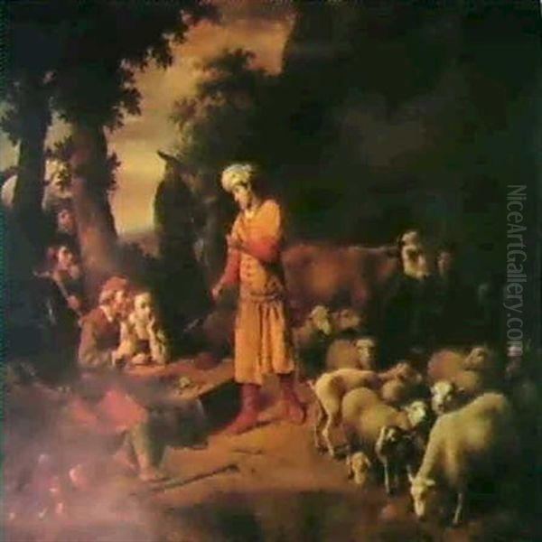 Jacob Questioning Harans Herdsmen, As Rachel Approaches In  The Background. Oil Painting by Harmenszoon van Rijn Rembrandt