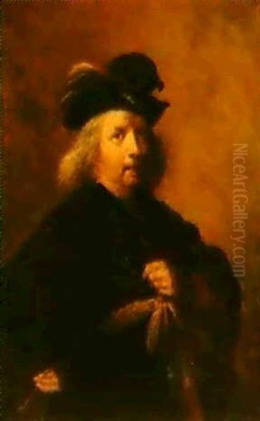 Portrait Of A Man, Half-lengthwearing A Hat And Holding A   Pipe Oil Painting by Harmenszoon van Rijn Rembrandt