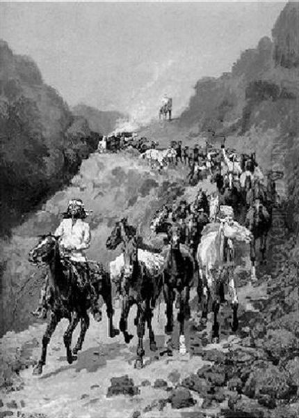 Geronimo And His Band Retuning From A Raid Into Mexico Oil Painting by Frederic Remington