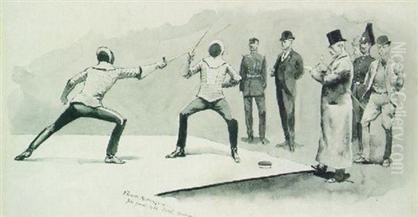 Fencing At Dickel's Academy Oil Painting by Frederic Remington