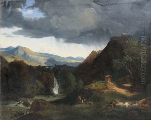 Paysage A L'aqueduc Oil Painting by Jean Charles Joseph Remond