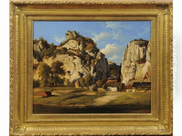 Hameau Pres Des Falaises Oil Painting by Jean Charles Joseph Remond