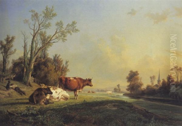 La Sieste Au Pre Oil Painting by Jean Charles Joseph Remond