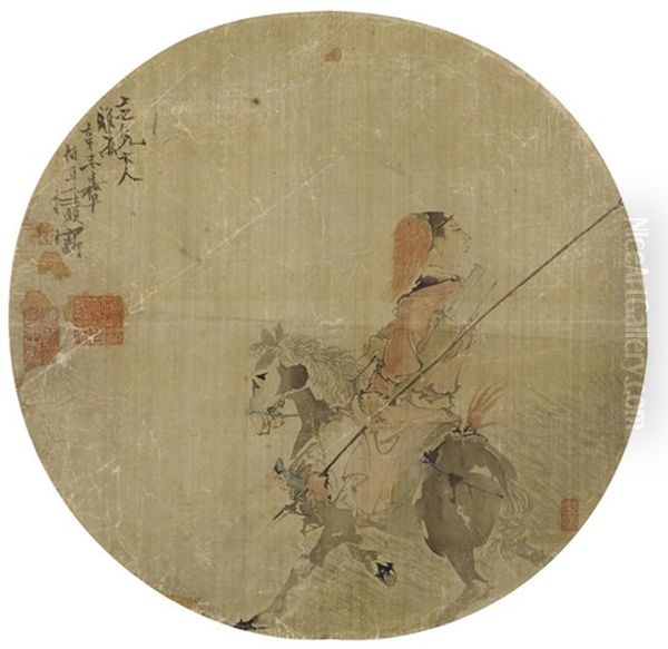 Two Fan Paintings Oil Painting by Ren Bonian