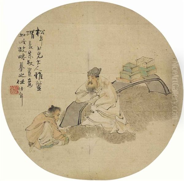 Collecting Literature Oil Painting by Ren Bonian