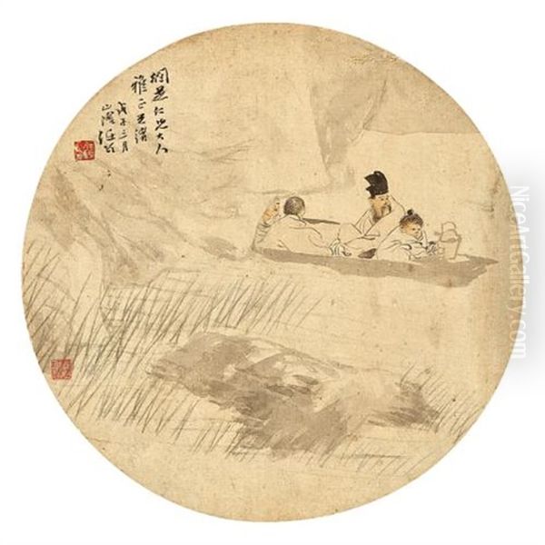 Boating At The Red Cliff Oil Painting by Ren Bonian