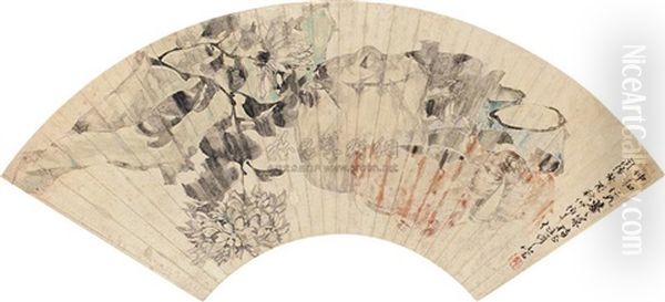 Chrysanthemum And Crab Oil Painting by Ren Bonian