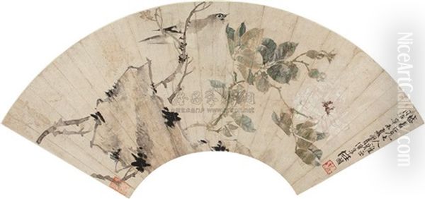 Bird And Flowers Oil Painting by Ren Bonian