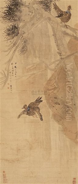 Flowers And Birds Oil Painting by Ren Bonian