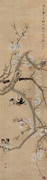 Flowers And Birds Oil Painting by Ren Bonian